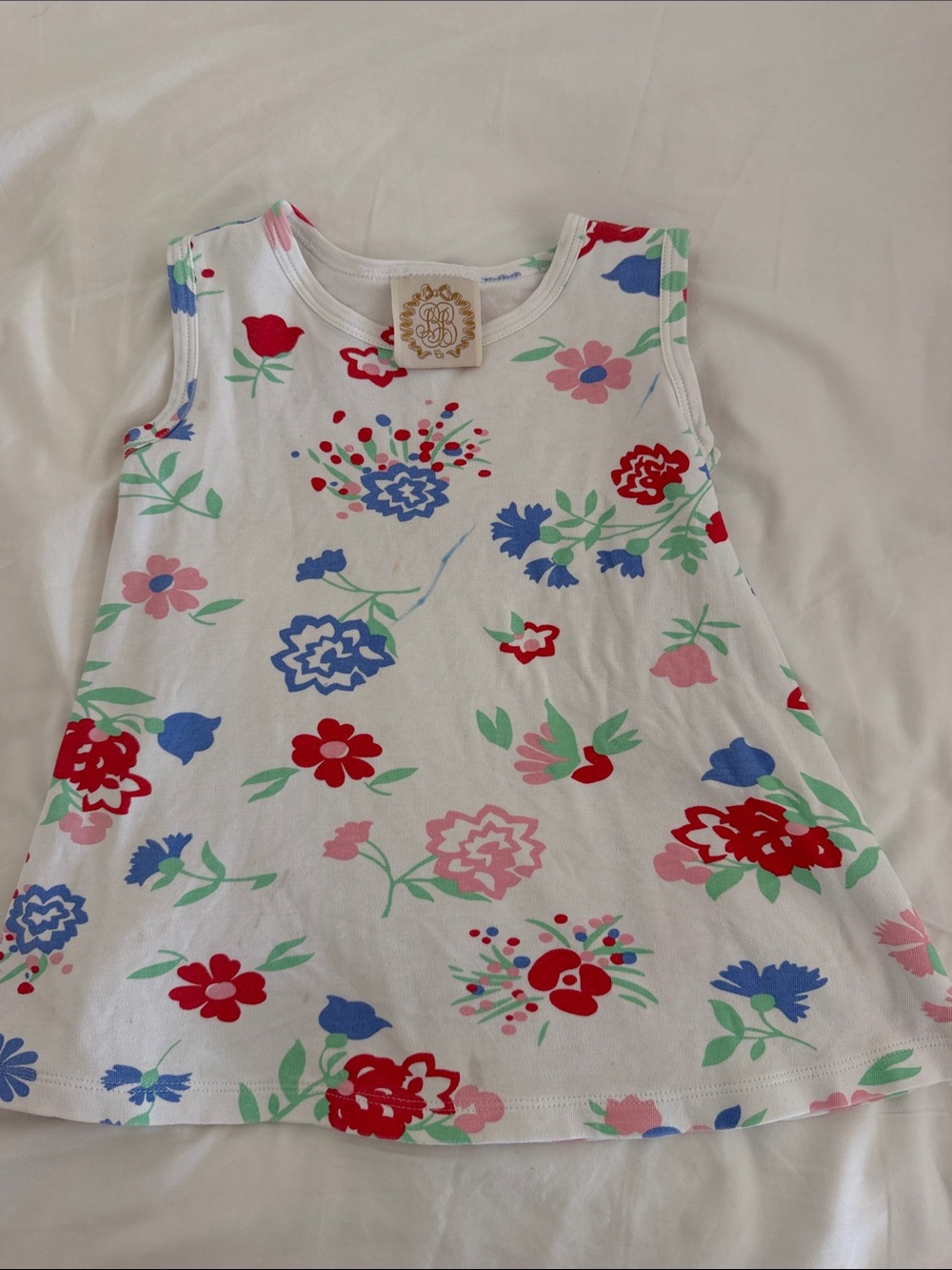 The Beaufort Bonnet Company Floral Tank Top - White with Red, Blue, Pink & Green
